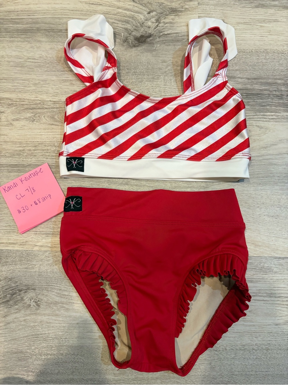 Kids Red & White Striped Dance Crop Top and High-Waist Brief Set
